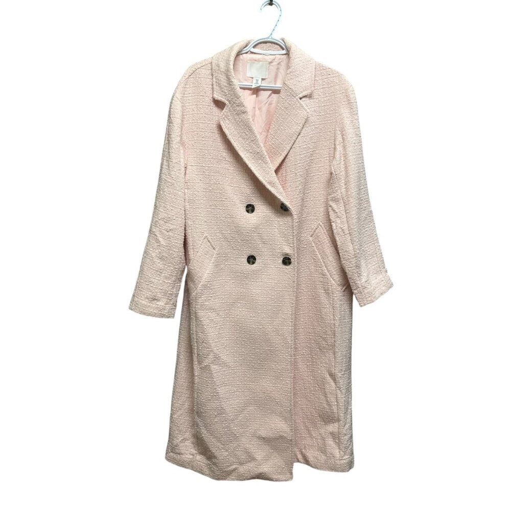 H&M Pink Textured Double-Breasted Long Pale Pink Coat Size M